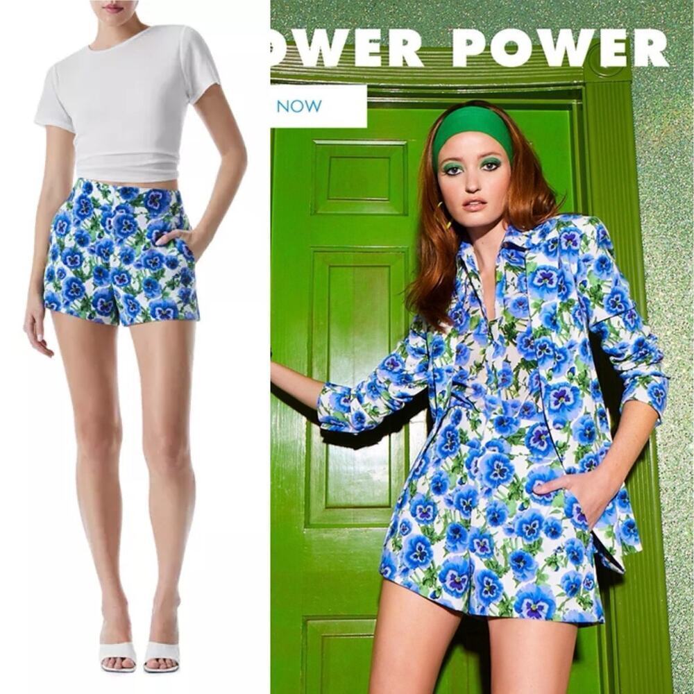 Alice + Olivia Cady Pansy/Floral Printed Shorts Blue/White Size 6 Pockets